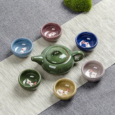 Crack glaze 3D fish Kung Fu Tea Set,Ceramic Tea Sets,TeaCup,ChineseTravel Teapot, Drinkware Coffee&Tea Sets , Binglie Teacup