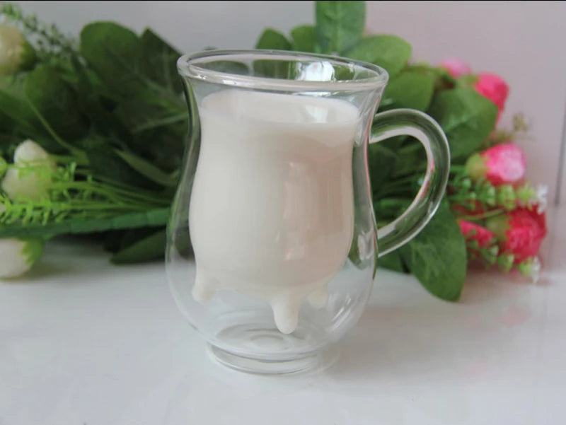 Creative Cow Shape Heat Resistant Glass Mug Double Glass Cup of Coffee Tea Drinking Glasses for Drinks Kawaii Cups Cupshe Mugs