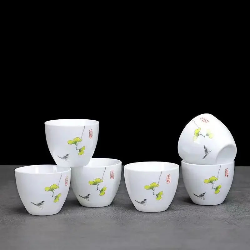 Creative Egg Shaped Ceramic Tea Cup 6pcs / Set Bone China Tea Set Kung Fu Flower Tea Cup Gaiwan Glass Teapot Mugs Coffee Cups