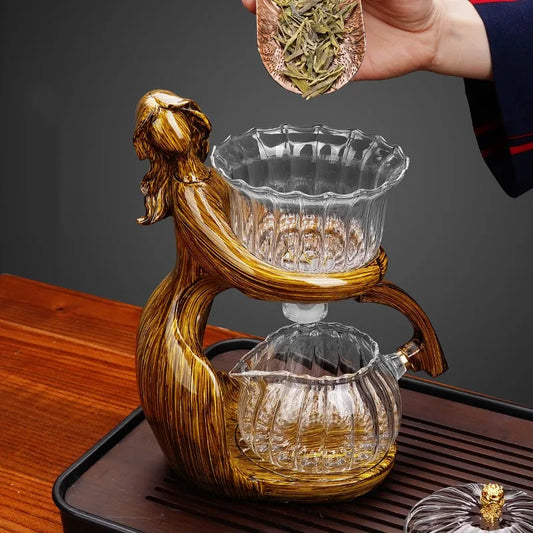 Creative Female Statue Glass Tea Set Automatic Teapot Tea Heat-resistant Kungfu Tea Drinking Tea Make Tea Injection