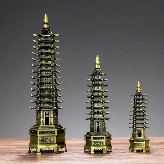 Creative Feng Shui Zinc Alloy 3D Model Chinese Wenchang Pagoda Tower Crafts Statue Souvenir Home Decoration Metal Handicraft