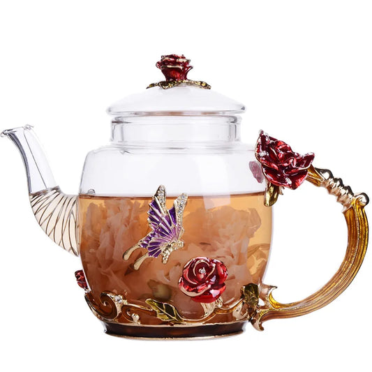 Creative Hand-painted Enamel Color Tea Pot Heat-resistant Glass Single Pot Japanese Teapot Tea Infuser Pu Erh Kettle Gaiwan Set