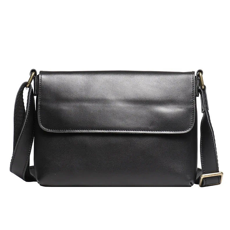 Crossbody Bags for Men Simple Vintage and Popular First Layer Cowhide Hardware Magnetic Buckle Men's Wrapped Flap Shoulder Bag