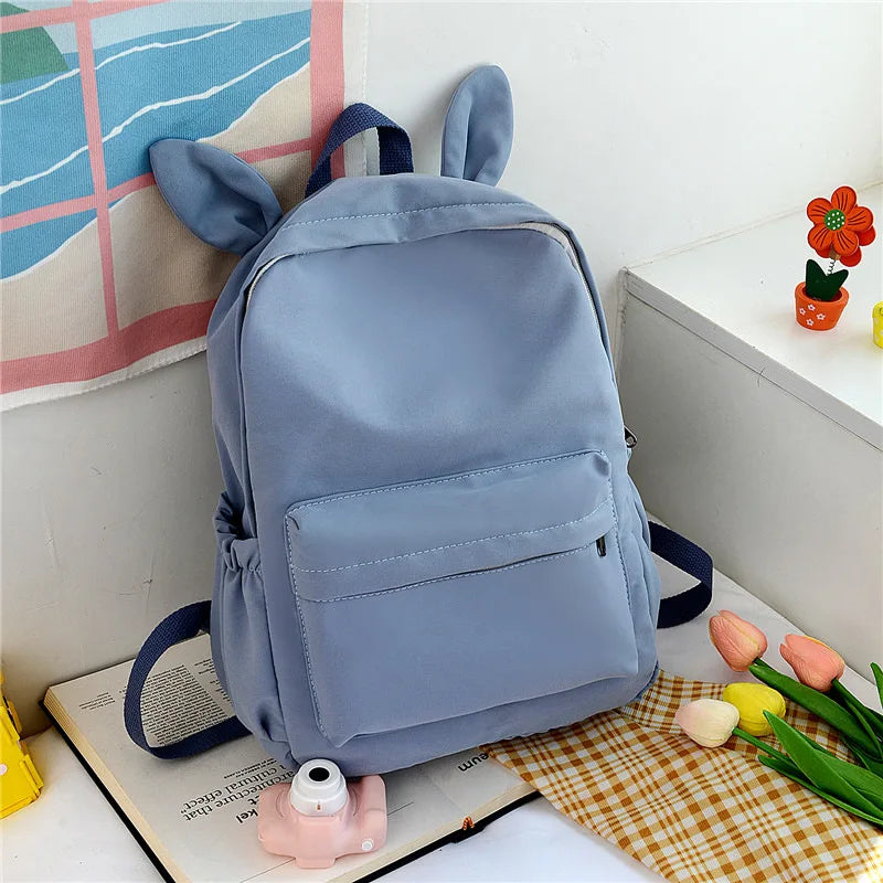 Custom Name Solid Color Rabbit School Student Backpack Personalized Kids Fashion Large Capacity Schoolbags Lightweight Backpack