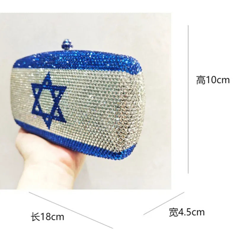 Customized Luxury Crystals Israel Flag Design Evening Bag UK USA Pattern Clutch Bags for Women Purse Stone Clutches Bags