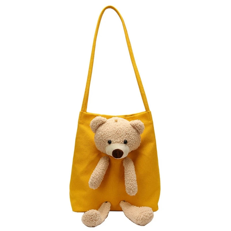 Cute Bear Canvas Shoulder Bag Personality Fashion Women Shoulder Messenger Bag Casual Daily Wear Crossbody Purse Fashion