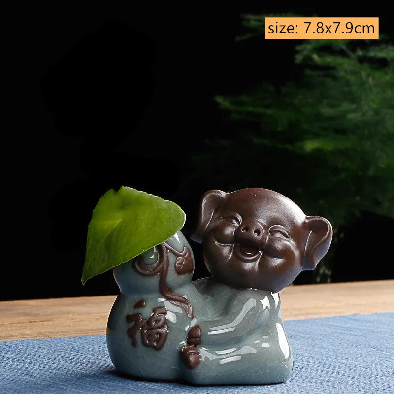 Cute Wufu Lucky Pig Tea Pet Ornament Yixing Purple Sand Tea Set Decore Accessories Home Flower Pot Decoration Tea Doll Crafts