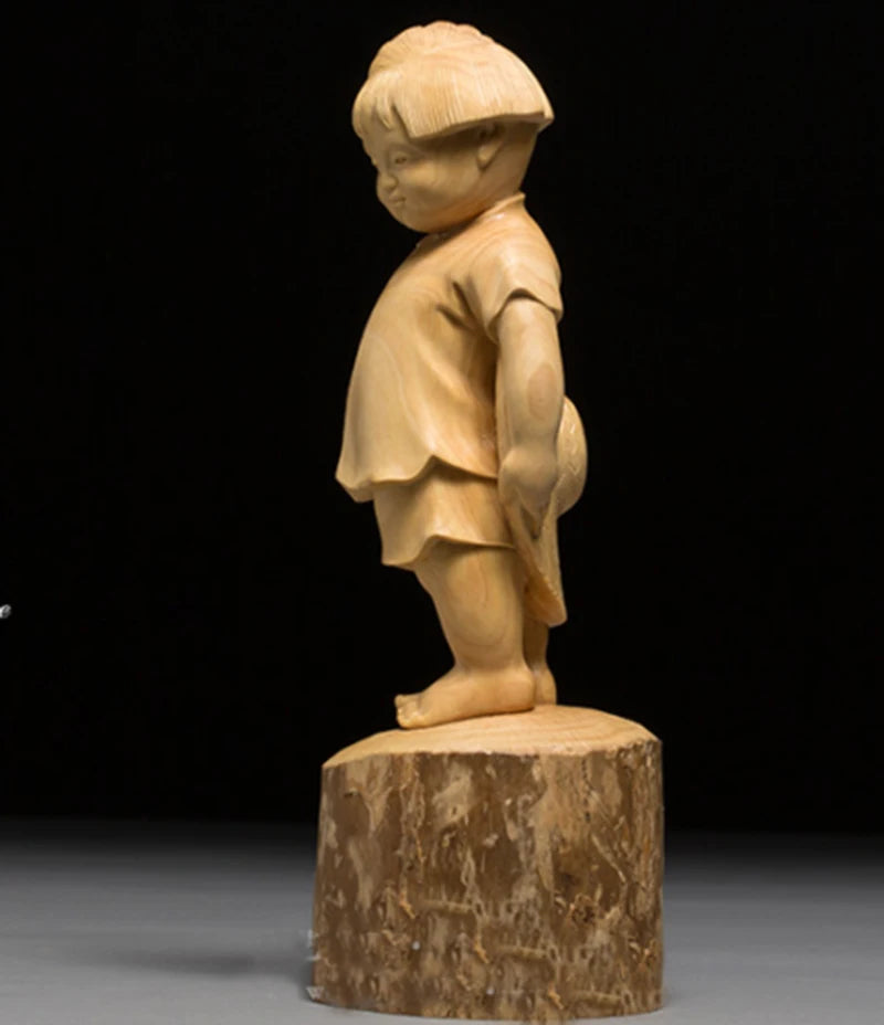D019 - 19.5 CM High Carved Boxwood Figurine Carving : Happy Little Girl