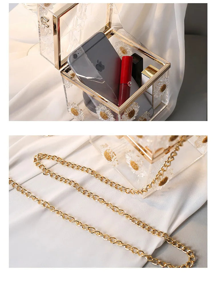 Dazzling Acrylic transparent box bag Women's Clutch purse Evening Bags Bridal Wedding Party Metal Clutches Handbag Purse gift
