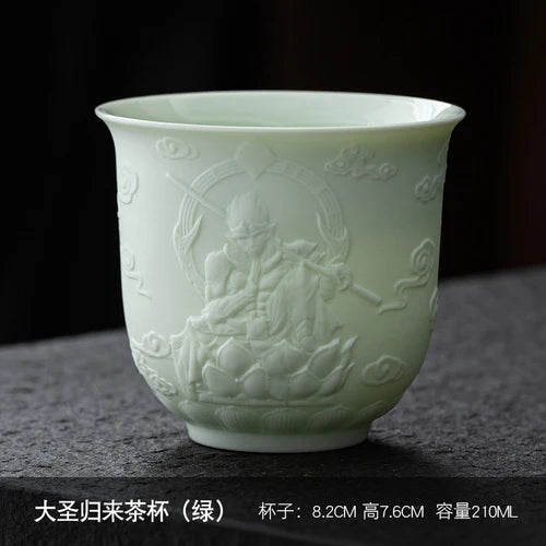 Dehua Sheep Fat Jade White Porcelain Kungfu Tea Cup, Master Cup, Heart Sutra Single Cup, Ceramic Purple Sand Tea Bowl, Large