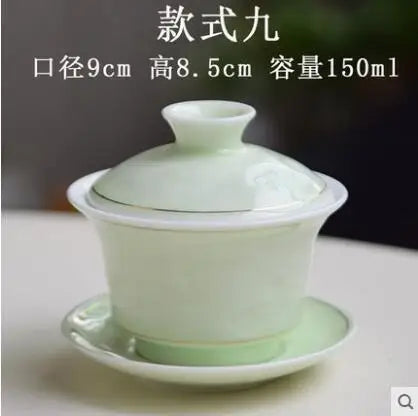 Dehua White Porcelain Cover Bowl, Kungfu Single Tea Cup, Handmade Ceramic Tea Set, Large and Small Sancai, Household