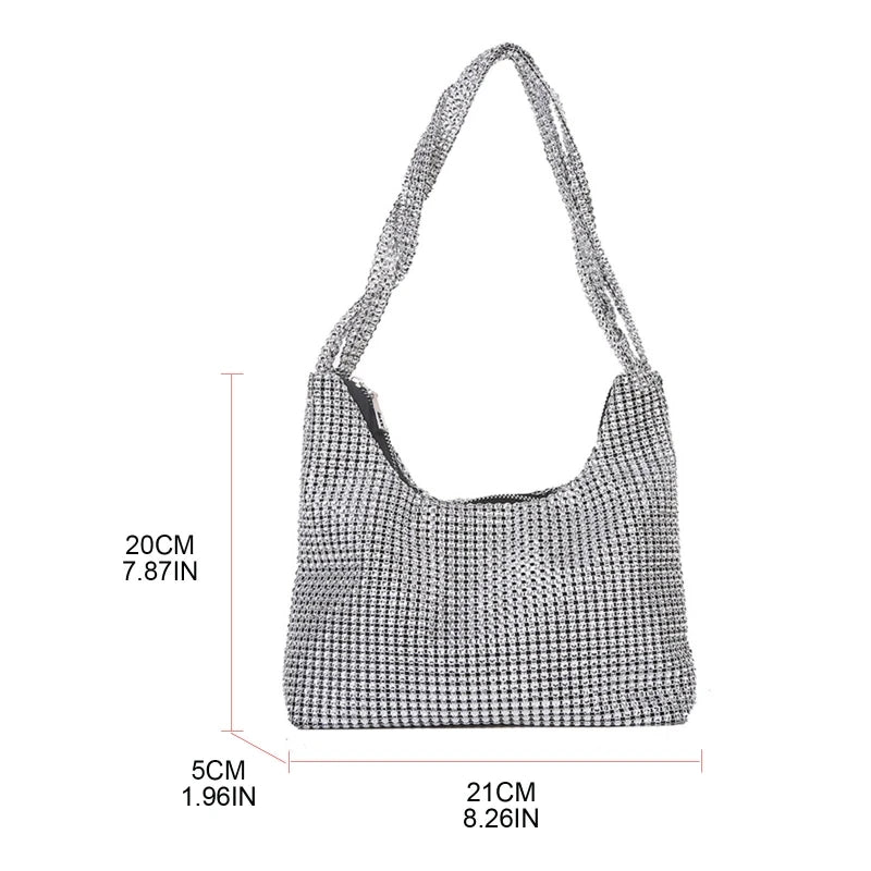 Delicate Shoulder Bag for Rhinestone Bag Clutch Purses Handbag Evening Bag Silver Shiny Underarm Bag for Valentine's Day