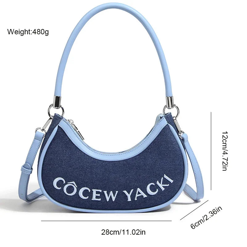 Denim armpit 2024 versatile women's fashion retro high-end niche single shoulder crossbody crescent bag