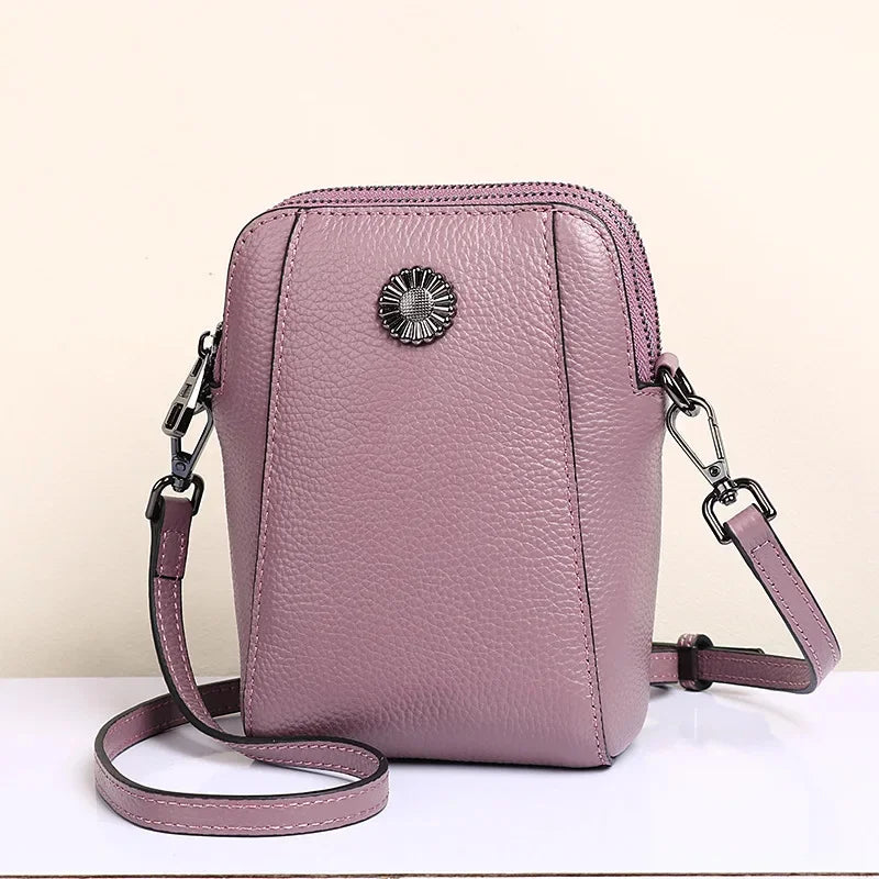 Designer Leather Small Crossbody Bags for Women Double Zipper Cell Phone Purses Ladies Travel Shopping Shoulder Satchel Handbags