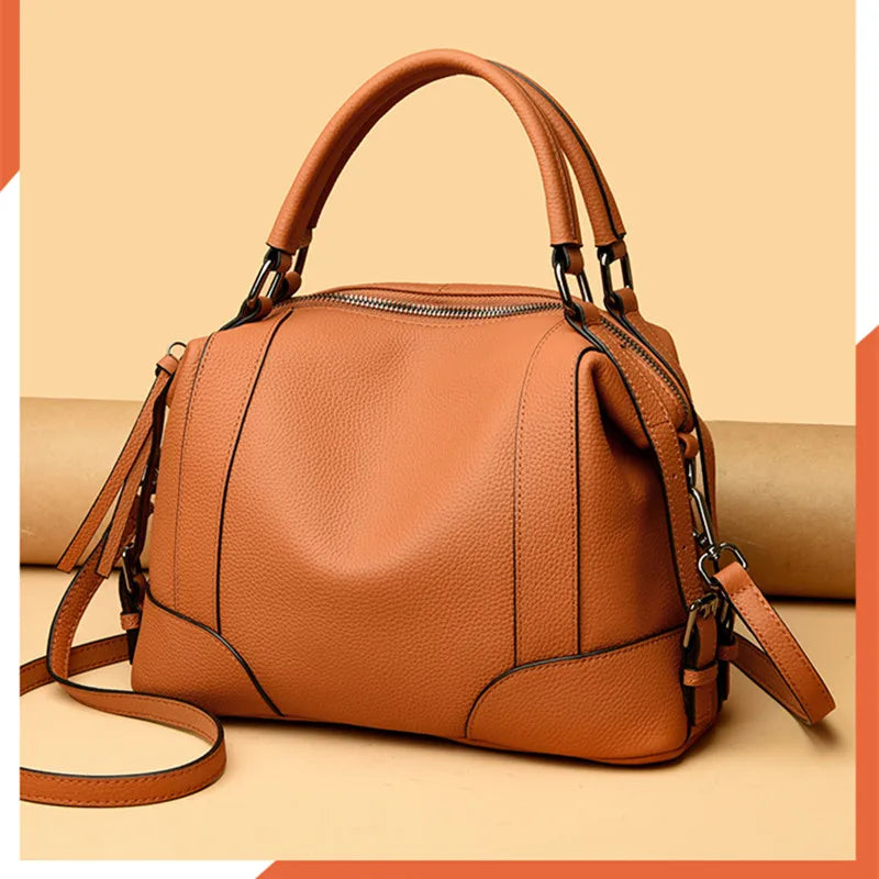 Designer Solid Color Soft Genuine Leather Shoulder Crossbody Bags For Women 2023 Cow Leather Handbags Female Messenger Tote Sac