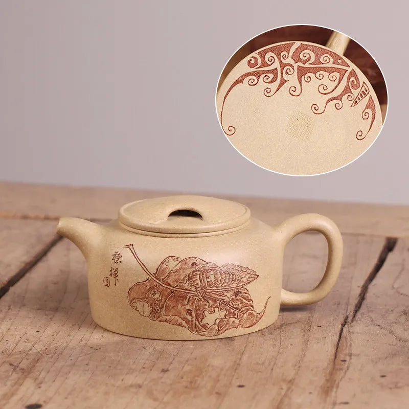 Deyuanchang Yixing Purple Clay Pot Handmade Benshan Green Mud Cow Cover Lotus Pot Senior Engineer Wu Shujuan Half-Handmade