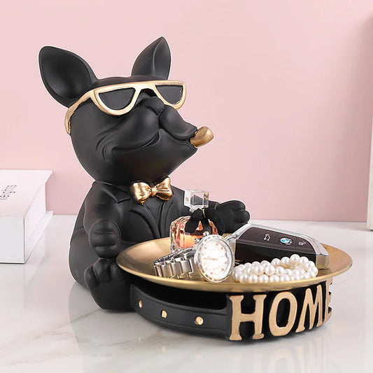Dog Sculpture Home Decor Storage Tray French Bulldog Resin Statue Ornaments Animal Figurines Living Room Table Decoration Gift