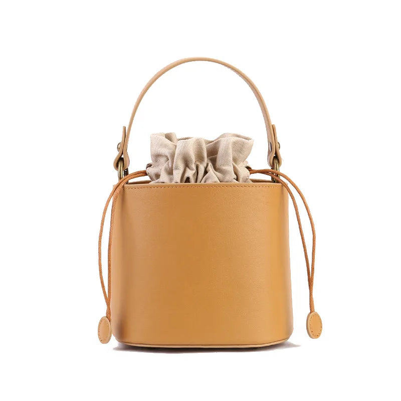 Drawstring Bandage Bucket Bag Genuine Leather Large Capacity Vintage Fashion Handbags 2024 New Commuter Elegant Bolsas Mujer