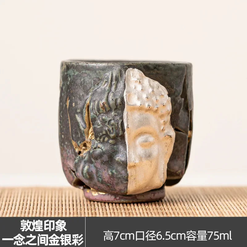 Dunhuang Gold and Silver Colored Tea Cups Chinese Handmade Retro Ceramic Master Cup Single Cup Kung Fu Tea Set Tea Cup