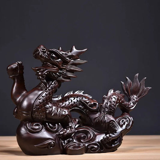 Ebony carved dragon decoration Zodiac dragon home living room office desktop decoration mahogany crafts send gifts statue