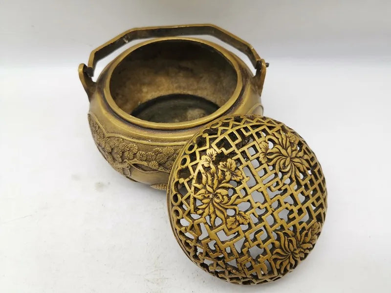 Elaborate Chinese Brass Crane Statue Box Incense Burner / Censer