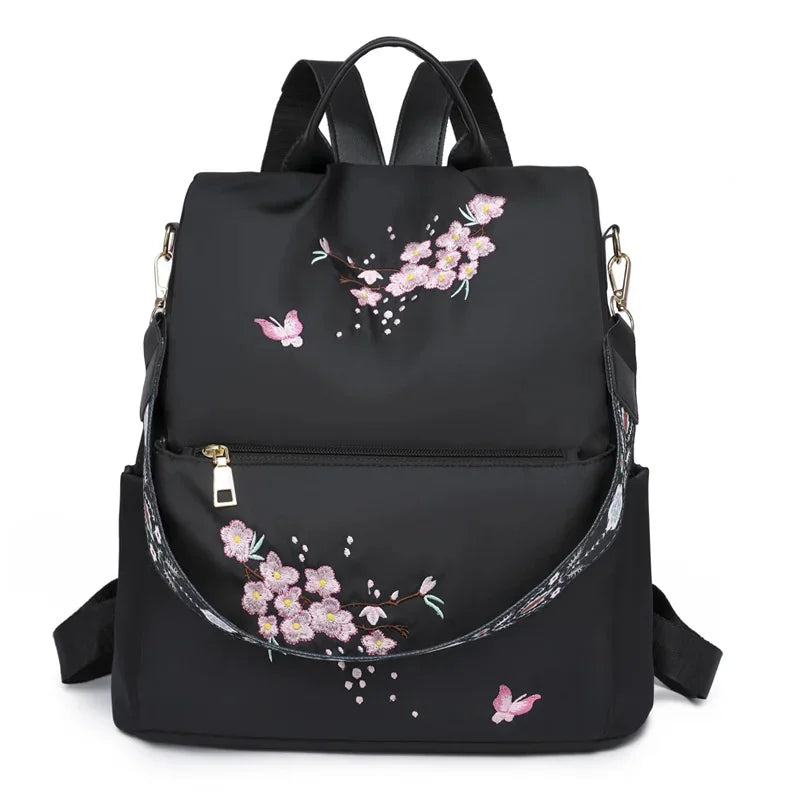 Elegant Embroidered Women's Backpack Vintage Anti-Theft Female Travel Large Capacity Student School Bag For Girls