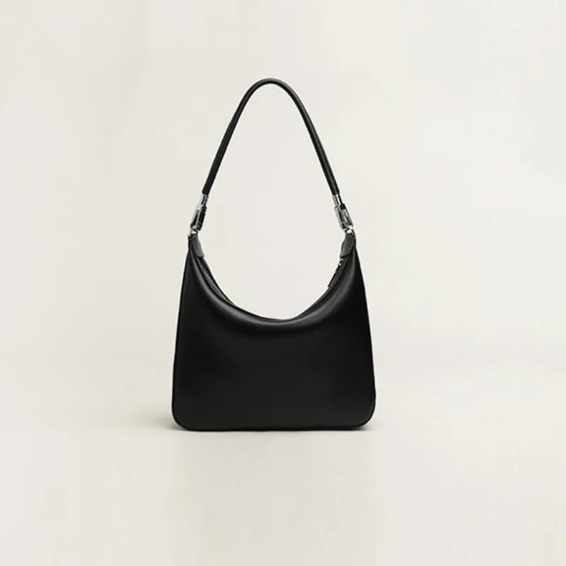 Elegant Fashion Cowhide Tote Bag Underarm Bag Y2k Simple All-match Shoulder Bags 2024 Autumn New Zipper Women's Handbags Clutch