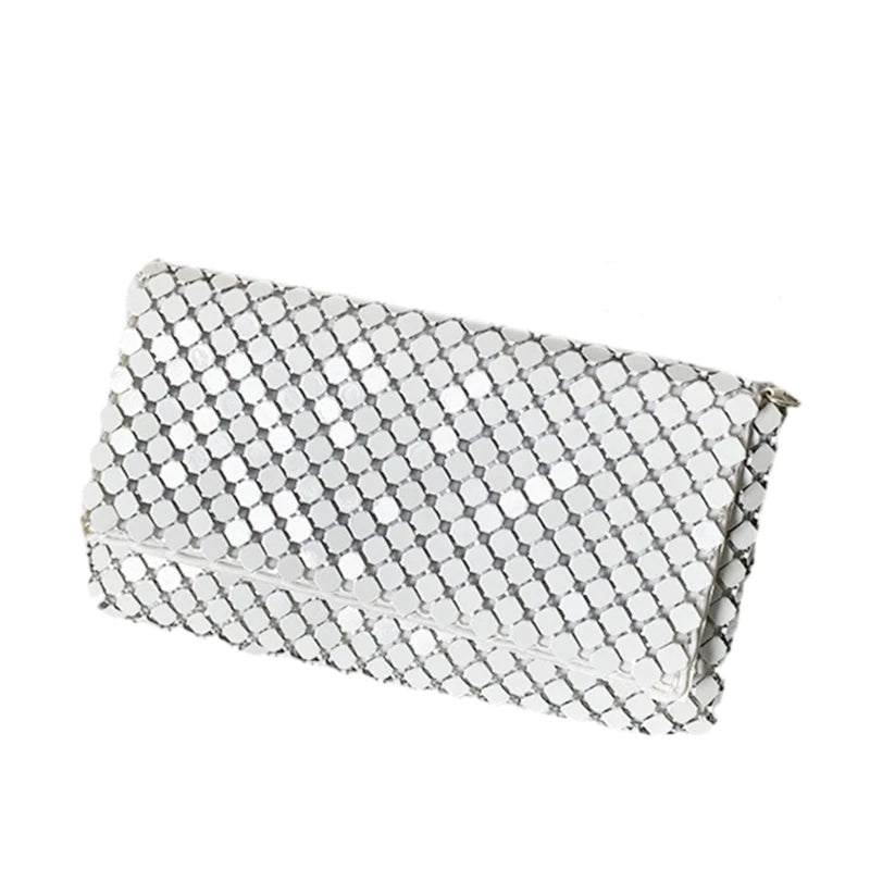 Elegant Metal Mesh Evening Bag with Shoulder Chain Versatile Purse for Formal Occasions and Out