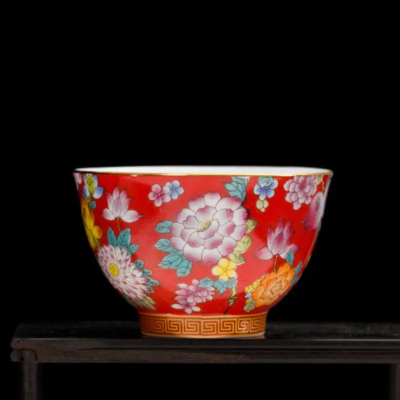 Enamel Ceramic Tea Cup Flower Master Cup Chinese Kung Fu Tea Set Colorful Tea Bowl Gift Box