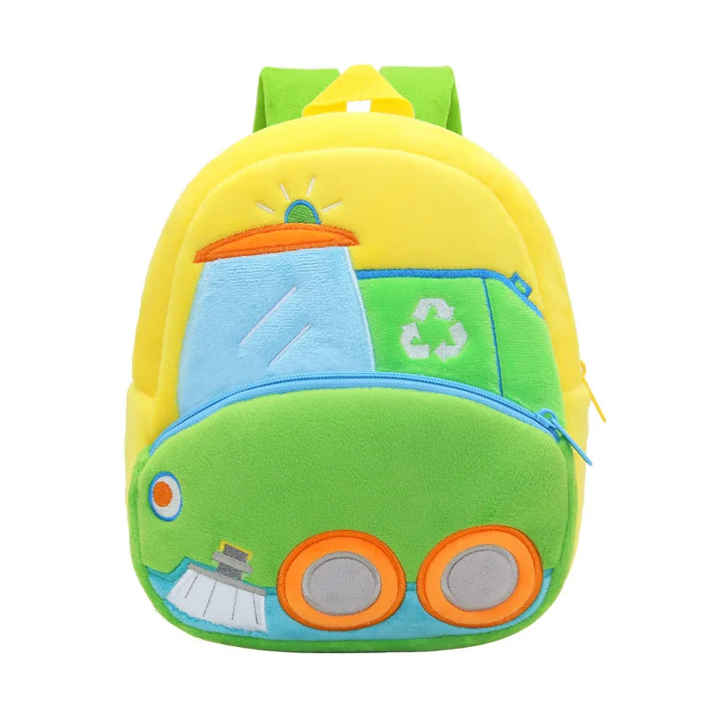 Engineering Vehicle Kindergarten Students Backpack for Boys Soft Plush Children School Bags Cartoon Trucks Kids School Backpacks