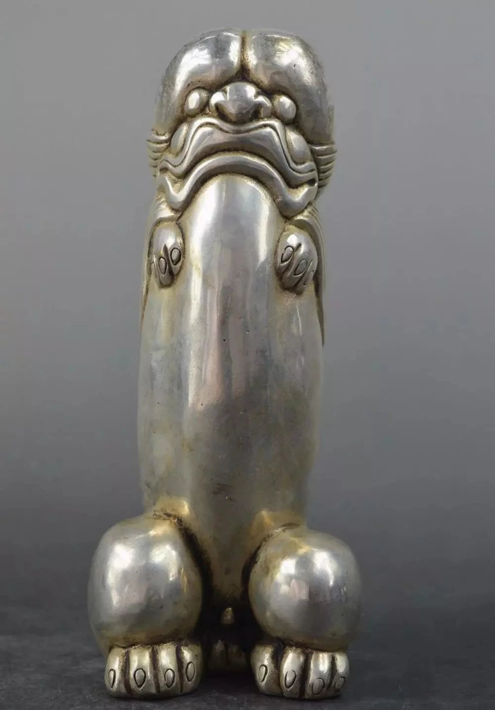 Envío Gratis plata del Tíbet o China guardián tallado Foo perros estatuas de León de los órganos genitales estatua de cabeza de