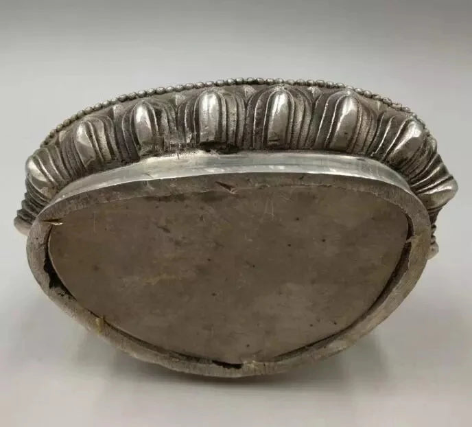 Estatua de Buda de cobre blanco, medicina artesanal, coleccionable 21cm