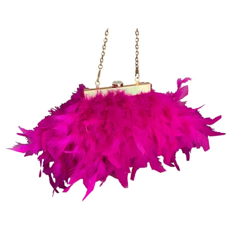 Evening Bag Plush Feather Clutch Purse Handbag with Detachable Chain Mini Crossbody Purse Bag Wedding Bag for Party Prom