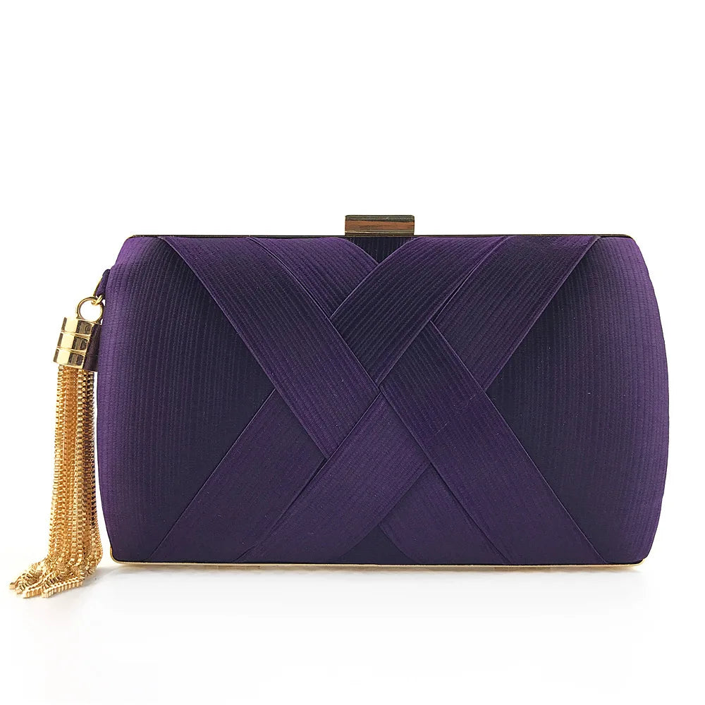 Evening Bags Elegant Shoulder Luxury Designer for Women Trend 2024 Satin Tassel Purses Clutch Bag Small Handbag Crossbody Party