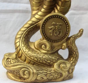 Exquisite Chinese Brass Folk Fengshui Fu Rich Wealth Zodiac Animal Snake Statue