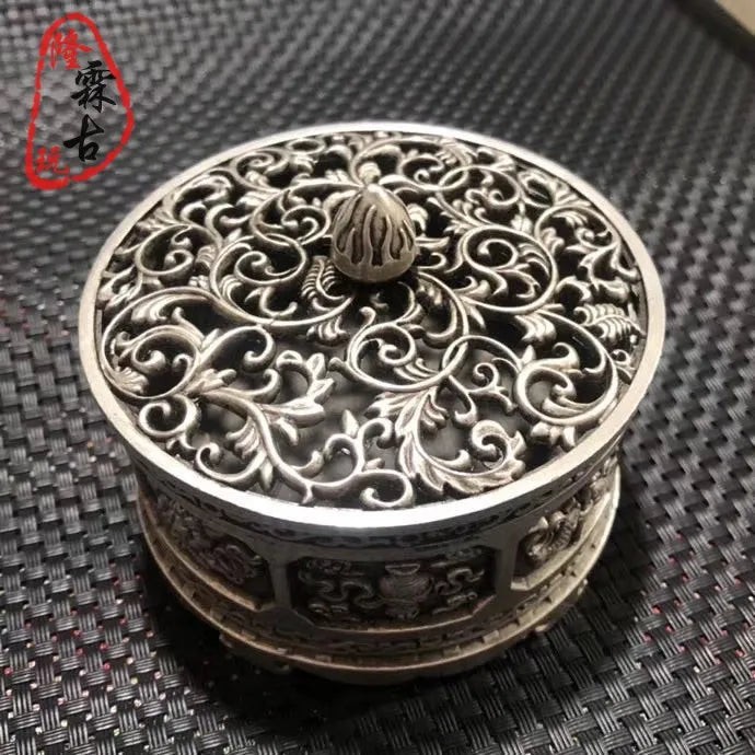 Exquisite White Copper Hollow Out Incense Burner Pot Decoration