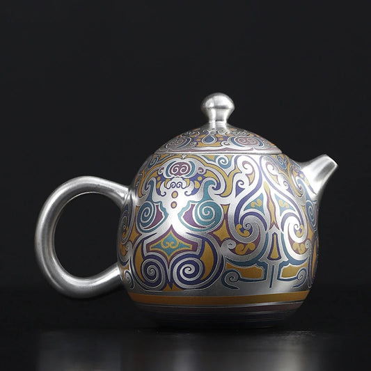 Famous Master Gilt Silver Handmade Teapot Tea Infuser Single Pot Large Pure Hand-painted Retro Japanese Kung Fu Teapot Set Bar