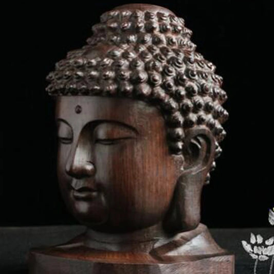 Fashion Buddha Statue Wood Wooden Figurine Mahogany India Buddha Head Statue Crafts Decorative Ornament