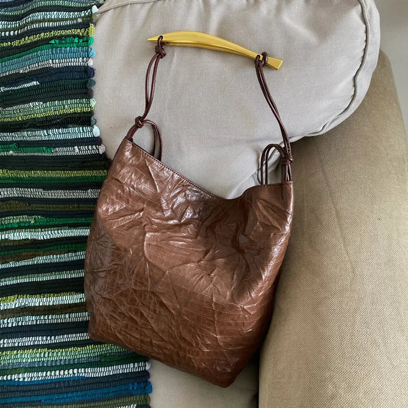 Fashion Folds Texture Soft Tote Bag Women 2024 New Large Capacity Commuter Shoulder Bags Minority Designer Luxury Vintage Bolsos