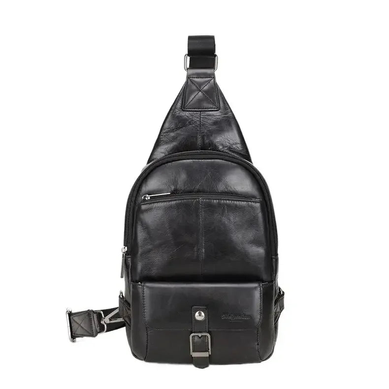 Fashion Genuine Leather Men's Chest Large Capacity Shoulder Messenger Business Cowhide Male CrossBody Bag