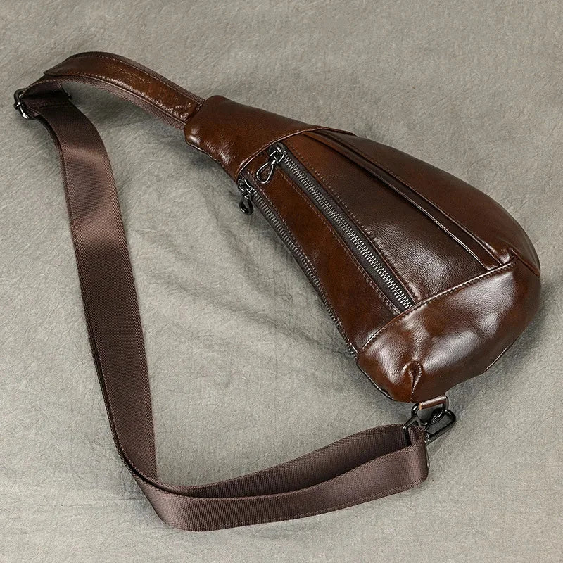 Fashion Genuine Leather Men's Chest Vintage Cowhide Male Shoulder Messenger Casual Crossbody Outdoor Sling Bag