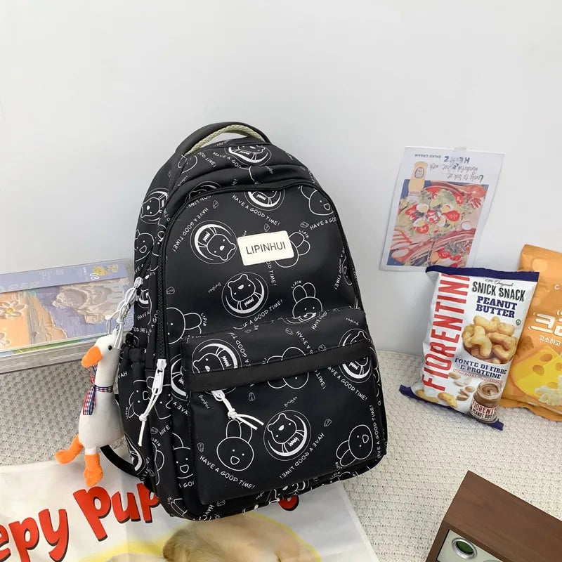 Fashion Graffiti Student Backpacks for Girls Cartoon Rabbit School Bags Junior Large Capacity Bookbag Kawaii Travel Laptop Bag