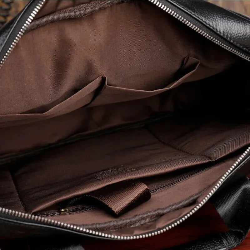 Fashion Laptop Briefcase Men Genuine Leather Handbags Casual 15.6 inch Pad Daily Working Tote Bag Male bag for documents