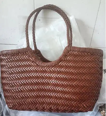Fashion Leather Handbags Women's Leather Weaving Casual Shopping Bag Vintage Basket Tote Purse Cowhide Cross Shopping bag