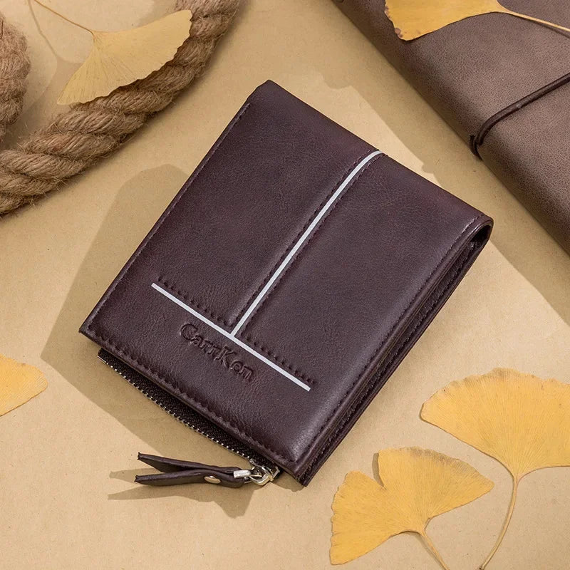 Fashion Leather Men's Short Vintage Zipper Male Coin Purse Multifunction Card Holder Large Capacity Money Wallet
