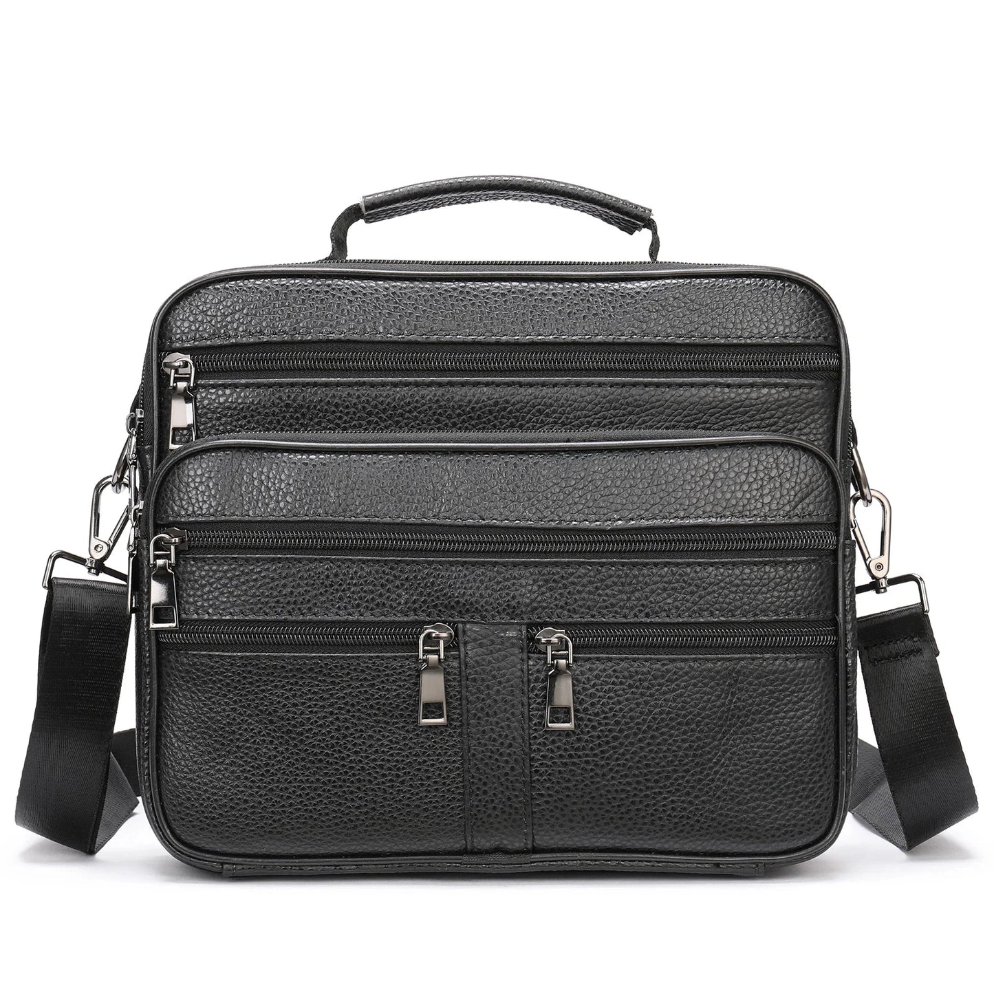 Fashion Men's Shoulder Black Genuine Leather Handbag for Men Business Office Messenger Male Crossbody Bag