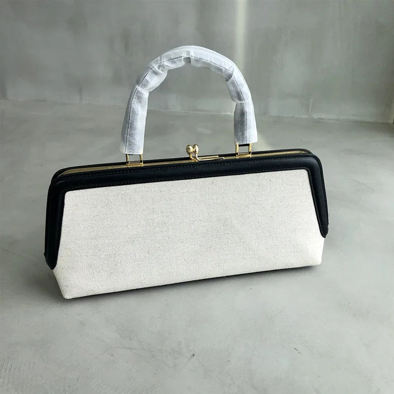 Fashion Minority Designer Color Matching Canvas Bags for Women Elegant Simple Commuter Handbags 2024 New Trend Lady Purses