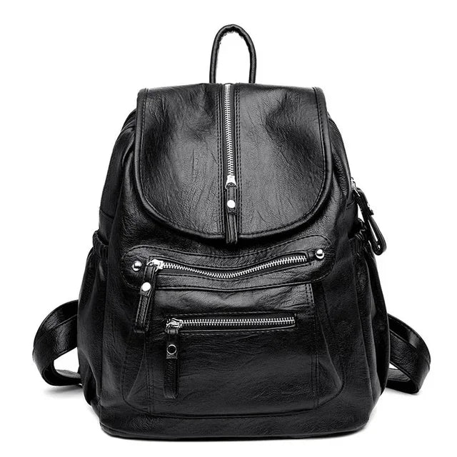 Fashion New Women's Vintage Leather Student School Bags For Girls Casual Simple Feminina Travel Backpack