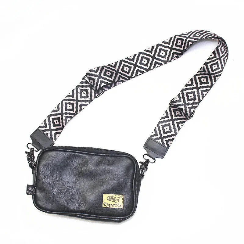 Fashion PU Leather Men's Small Crossbody Wide Strap Shoulder Male Vintage Messenger Casual Travel Sling Bag