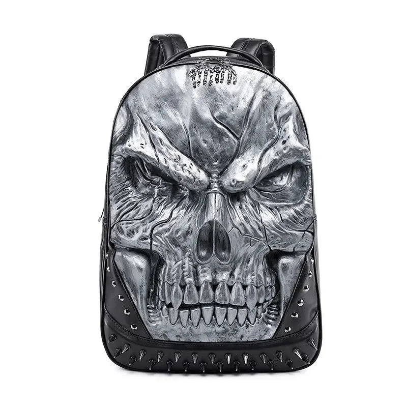 Fashion Relievo Skull Men Trend Leather Teenagers Travel Backpack School For Boys Large Capacity Male Laptop Bag